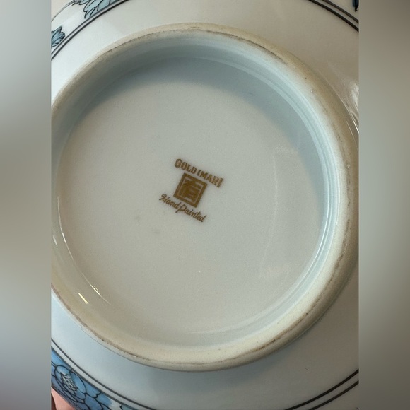 Gold Imari Hand-Painted Porcelain Bowl Birds & Floral Design Vintage Blue & Gold - Picture 9 of 12